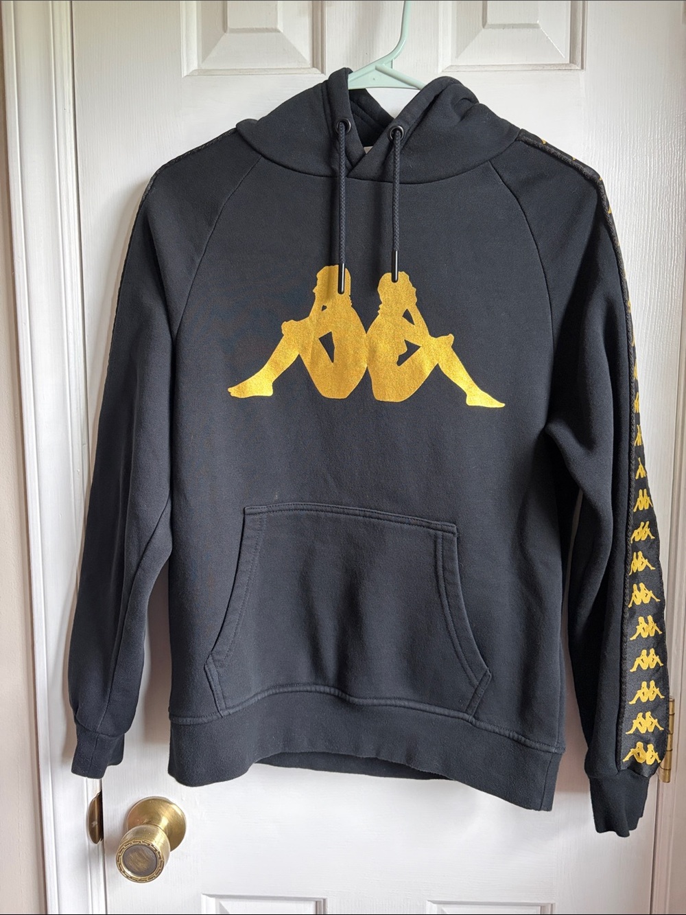 Kappa Gently Worn Black Hoodie with Gold Logo Tape - Picture 3 of 10